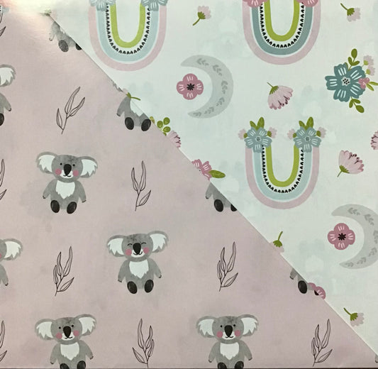 Koala Collection Wrap D/S - 2x Pink Koalas/Pastel Rainbows - 69x49cm