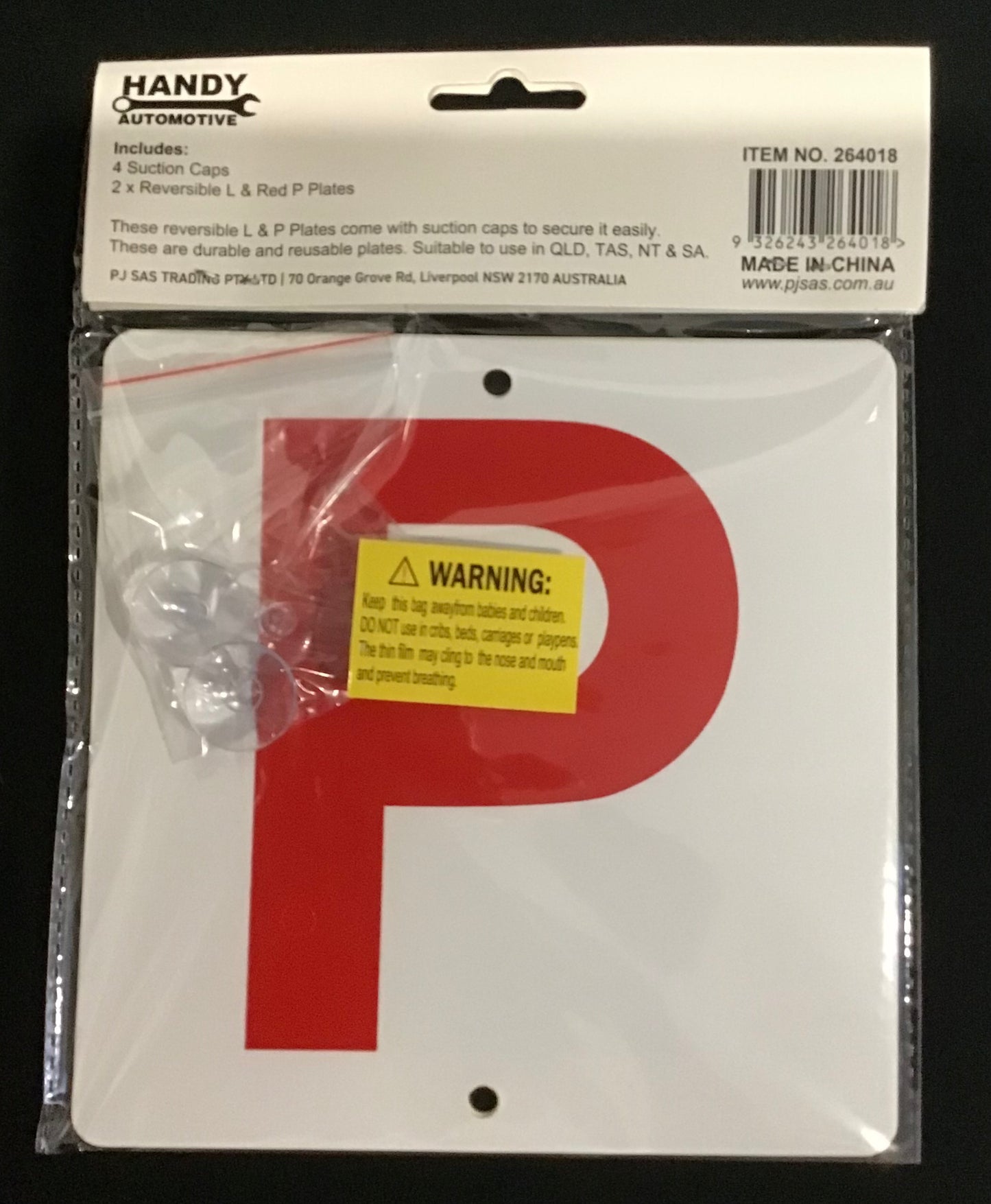 Reversible Suction Hook L and P Plates - NSW/SA/TAS/QLD/NT - 15x15cm - Pack of 2