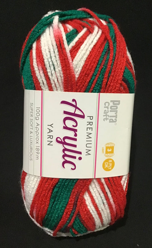 Porta Craft Yarn - 8 Ply - Multi Christmas - 100g - 100% Acrylic