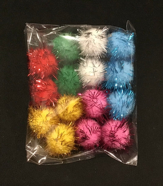 Tinsel Glitter Pom Poms - Assorted Colours #2 - Pack of 15 - Size 25mm
