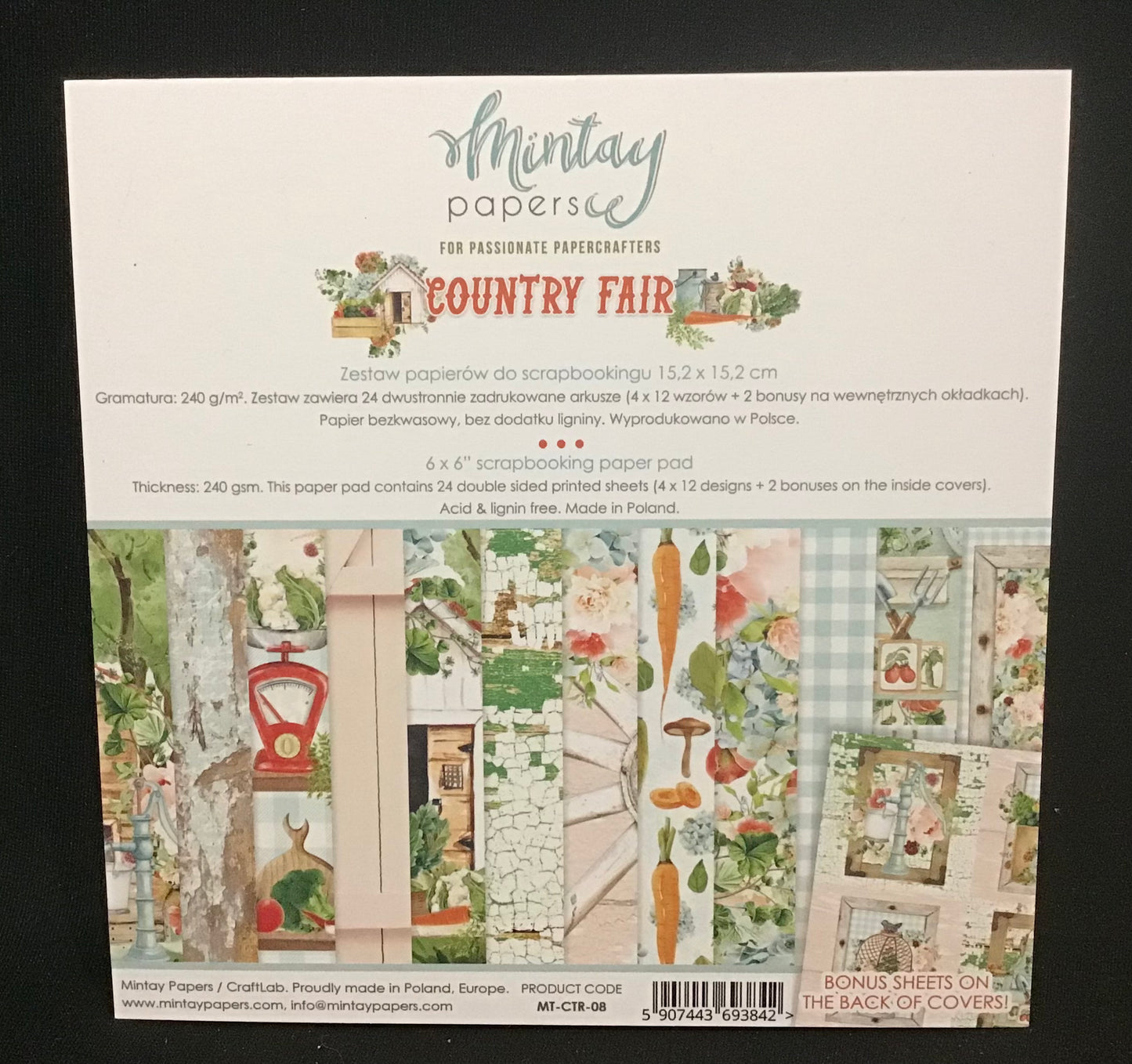 Country Fair Paper Pad - 24x Double sided sheets - 15.2x15.2cm