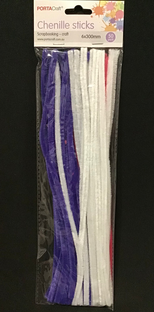 Pipe Cleaners 6mm - Purple/Hot Pink/White - Pack of 50