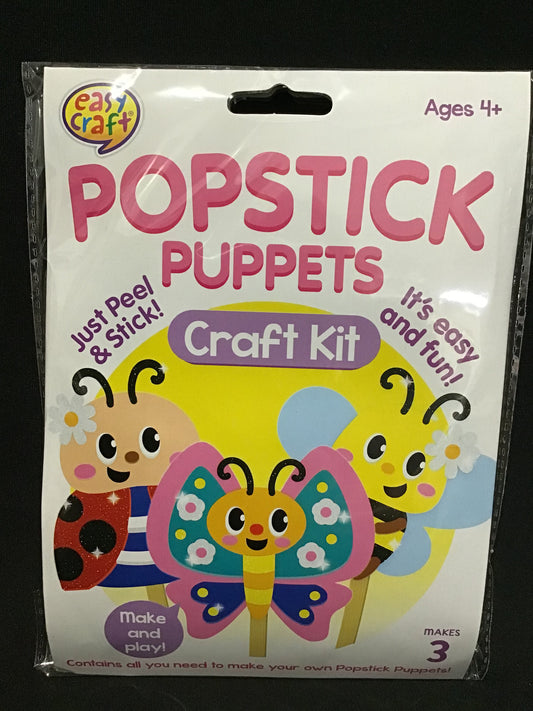 Popstick Puppets Craft Kit -Butterfly/Bee/Ladybug - Just peel and Stick