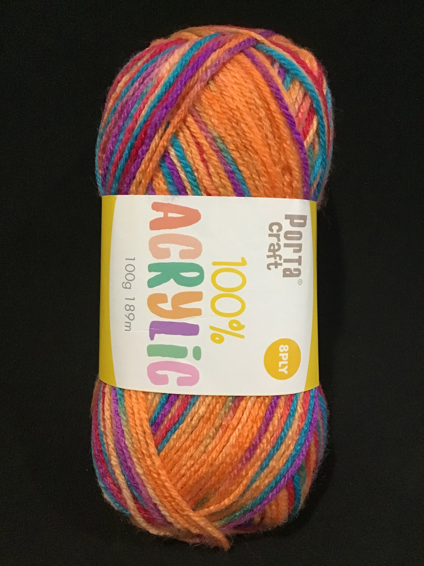 Knitting Yarn - 8 Ply - Rainbow Fruit Loops - 100g - 189m - 100% Acrylic