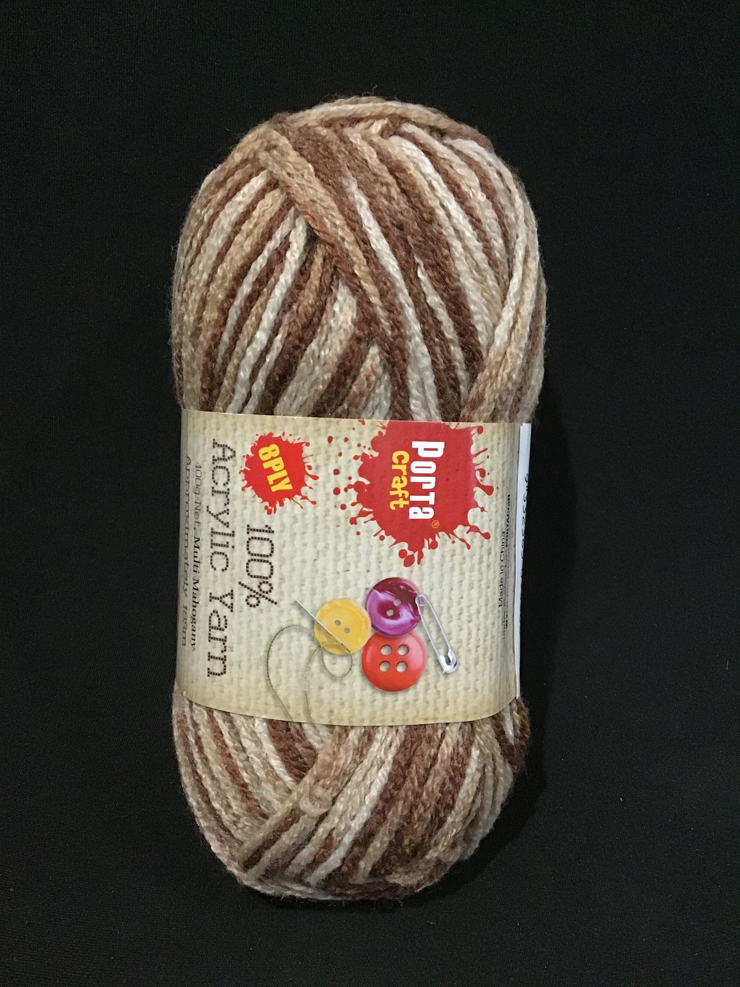 Knitting 100% Acrylic Yarn - 8 ply - Multi Mahogany - 100g - Approx 185m