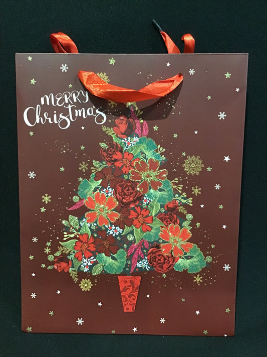 Christmas Gift Bag - Floral Christmas Tree - 23x18x8cm