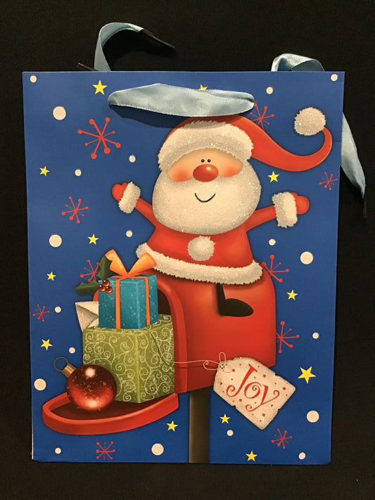 Christmas Gift Bag - Santa with Glitter and Gifts - 23x18x8cm