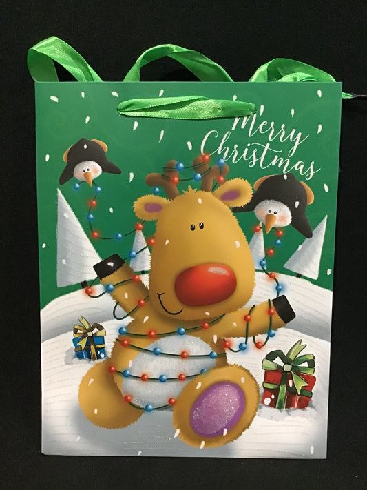 Christmas Gift Bag - Reindeer/Penguins/Gifts - 23x18x8cm