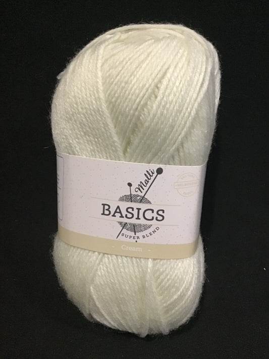 Malli Basics Super Blend Yarn -8/4 Ply (4 ply) -Cream-100g -100% Acrylic/Polyester