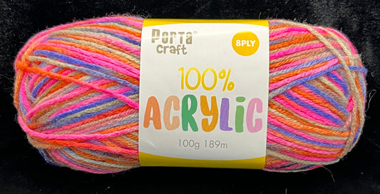 Porta Craft Yarn - 8 Ply - Multi Fantasy - 100g - 100% Acrylic