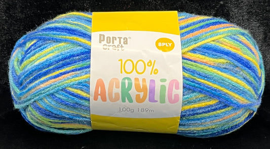 Porta Craft Yarn - 8 Ply - Rainbow Paddle Pops - 100g - 100% Acrylic
