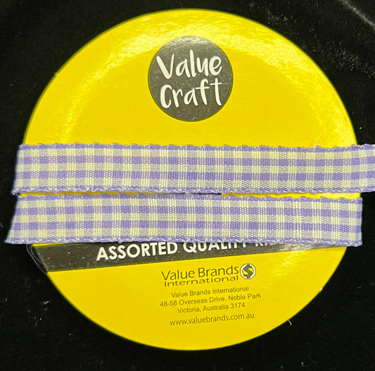 Gingham Ribbon - Lavender - 10mm x 3m