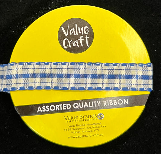 Gingham Ribbon - Navy - 15mm x 3m