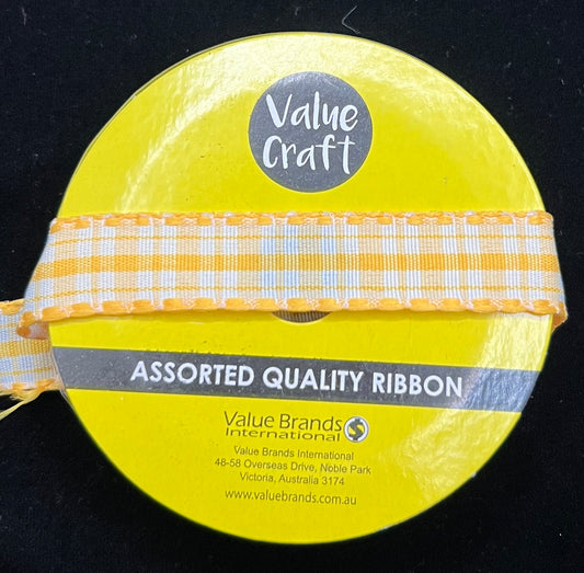 Gingham Ribbon - Daffodil - 15mm x 3m