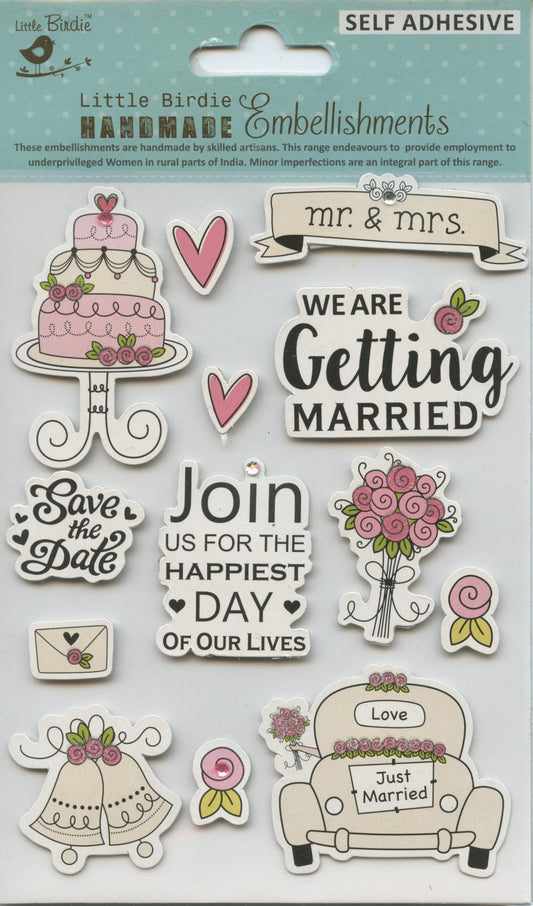 Little Birdie Handmade Embellishments Self/Adh - Marriage Bells - 13 pc