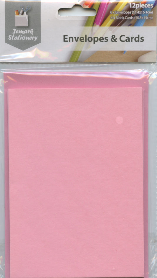 Envelopes and Cards C6 - 6 sets - 12 pieces- Pink