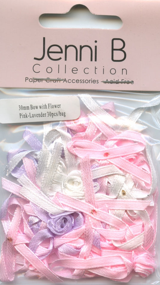 Jenni B - Bows with flowers - Pink/Lavender/White - 30 pack