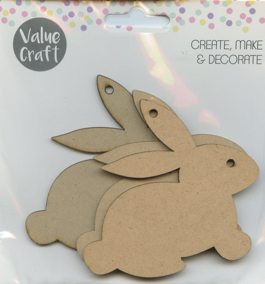 Value Craft Wooden Large Rabbits - Approx. 103mm x 95mm - 3pc