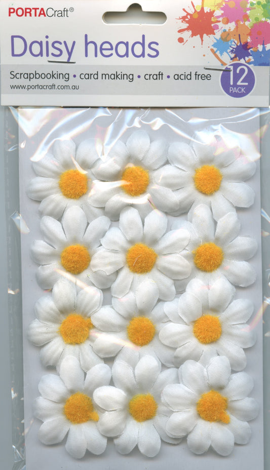 Porta Craft Daisy Head Flowers - White - 12pk - 40mm