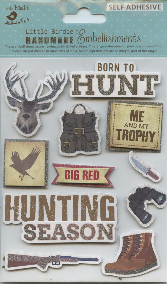 Little Birdie Handmade Embellishments Self/Adh - Hunting Trophy - 11 pc