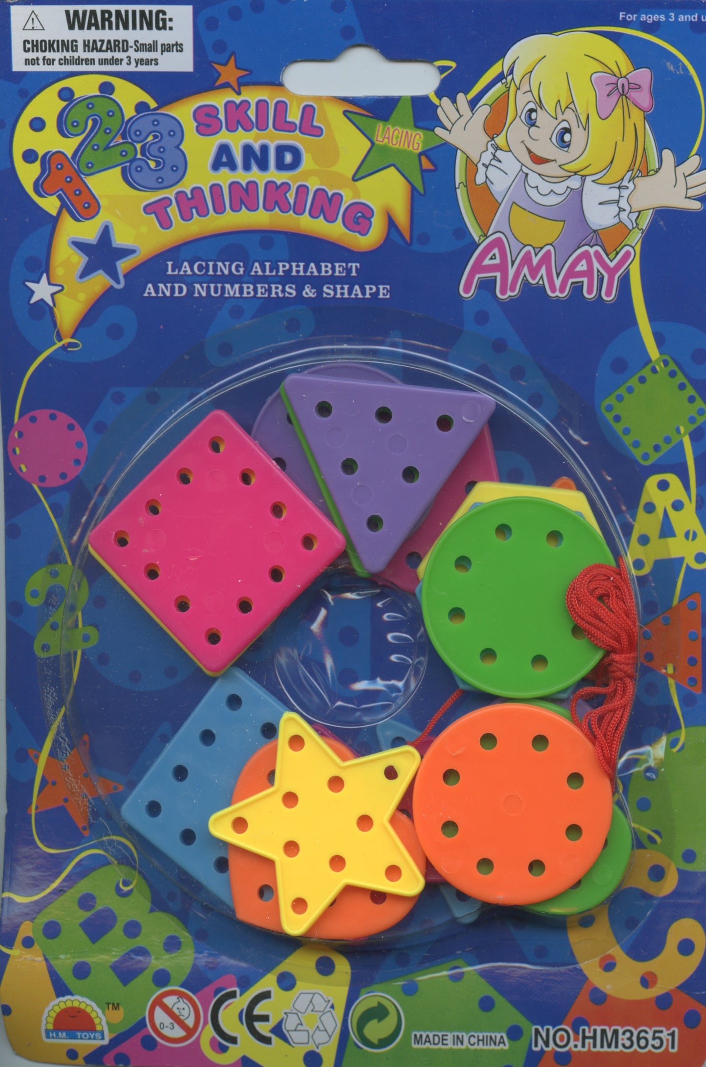 Skill and Thinking Lacing Bright Shapes with thread - 19 pieces