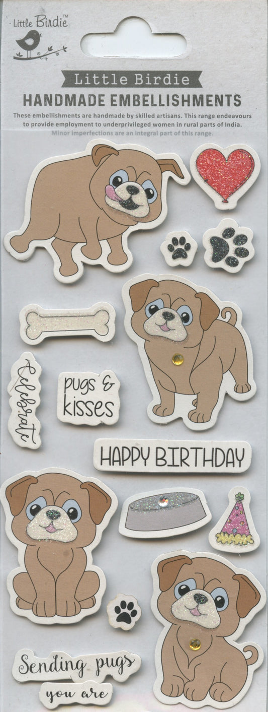 Little Birdie Handmade Embellishments Self/Adh - Celebrate Pawsitivity - 16pc