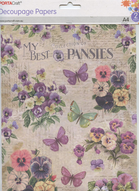Decoupage Paper - Collection of Pansies - A4 - 2 Sheets
