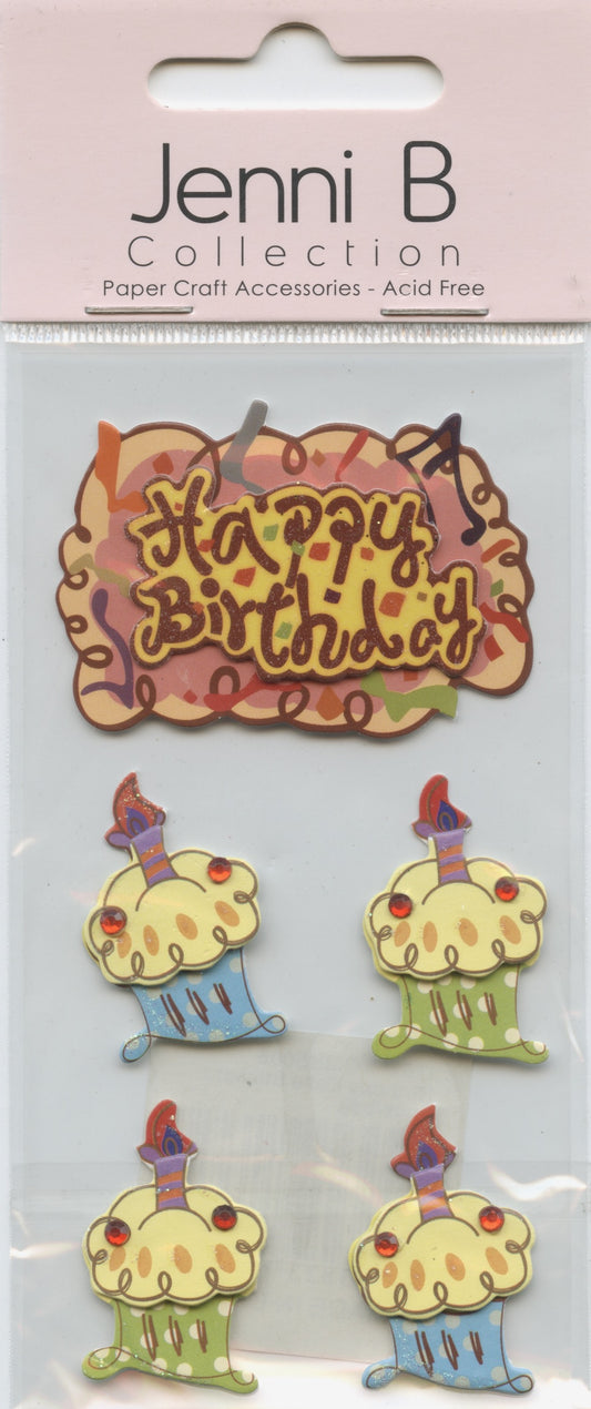 Jenni B Collection - Birthday Cake Stickers - Adhesive 5pcs