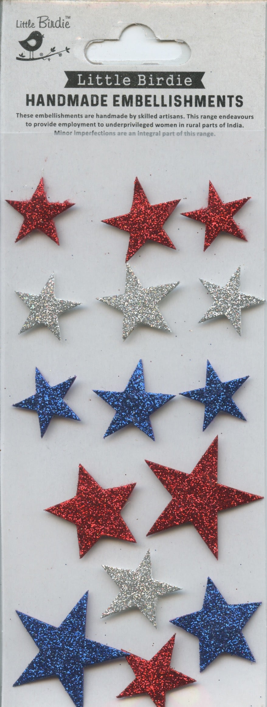 Little Birdie Handmade Embellishments Self Adhesive Shining Stars 15pc