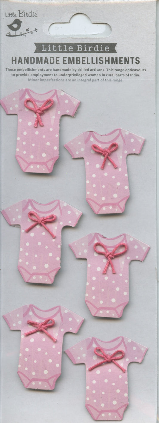 Little Birdie Handmade Embellishments Self/Adh -One Piece Baby Suit -Pink -6pc