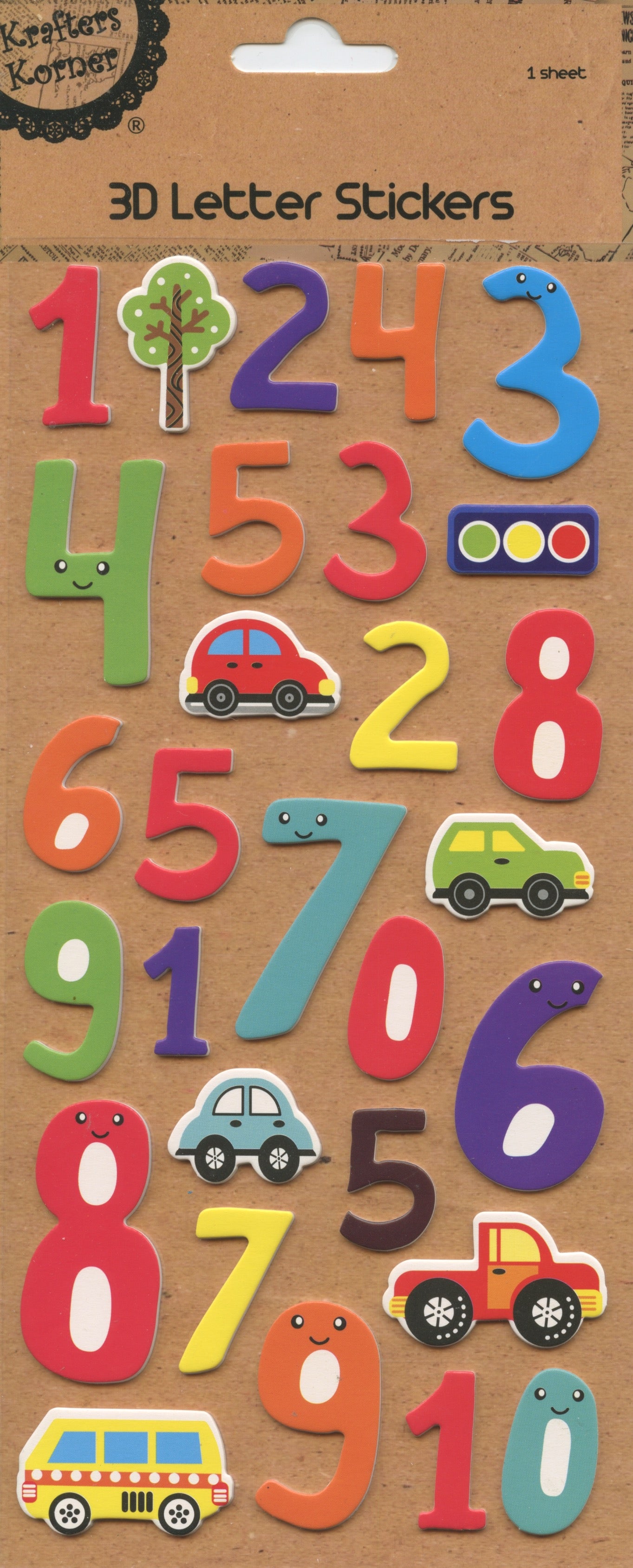 3D Colourful Number Stickers - 1 Sheet - 29 pk - Pack #2