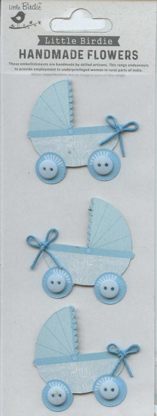 Little Birdie Handmade Embellishments Self/Adh - Bubbly Pram Blue - 3 pc