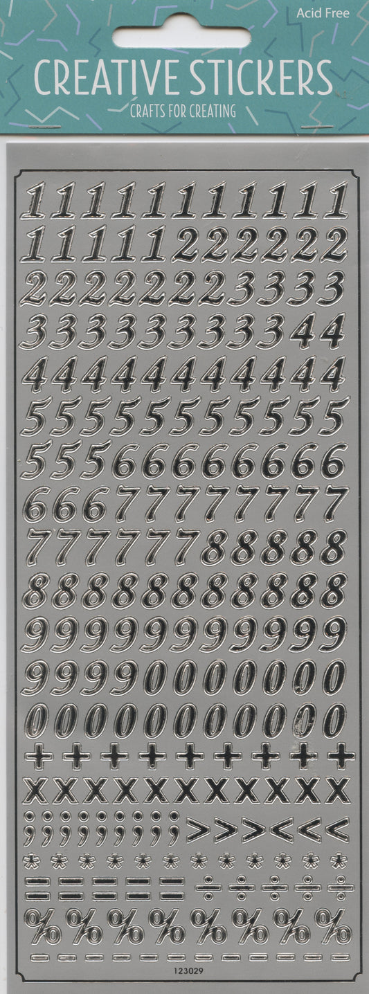 Number & Symbol Stickers - Silver - 220 pk