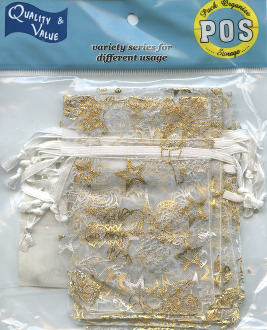 Sheer Organza Gift Bag - White - Pack of 12