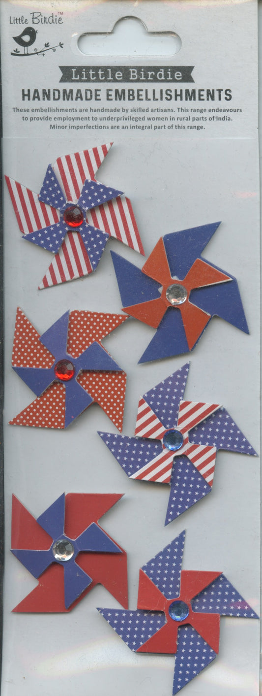Little Birdie Handmade Embellishments Self Adhesive - Old Glory - 6pc