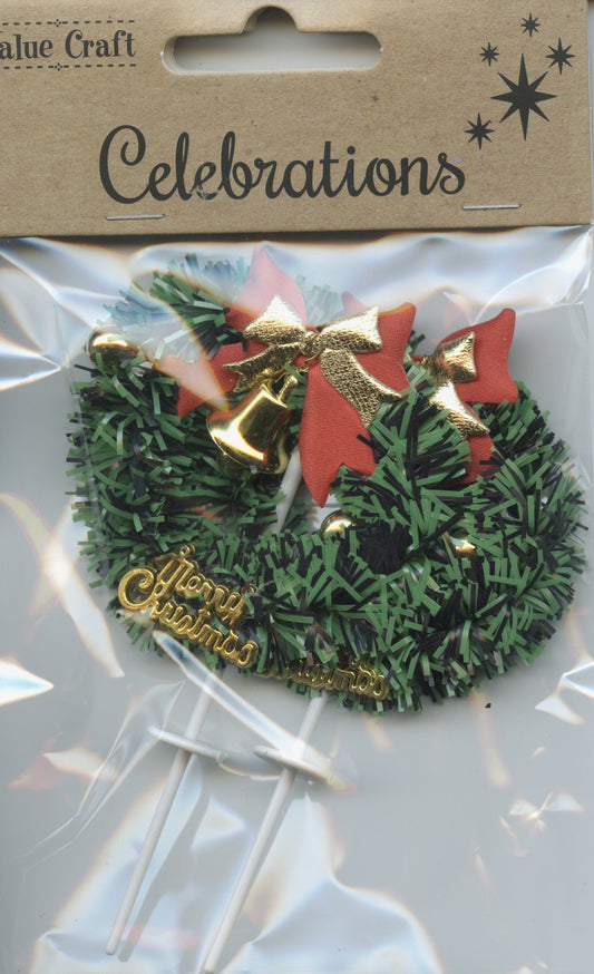 Christmas Mini Wreath Cake Toppers - 2pc