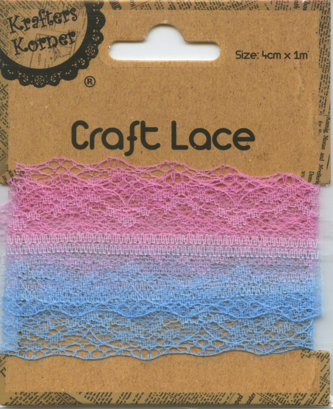 Craft Lace - Pink/Blue - 4cm - Length 1m