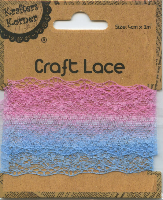 Craft Lace - Pink/Blue - 4cm - Length 1m