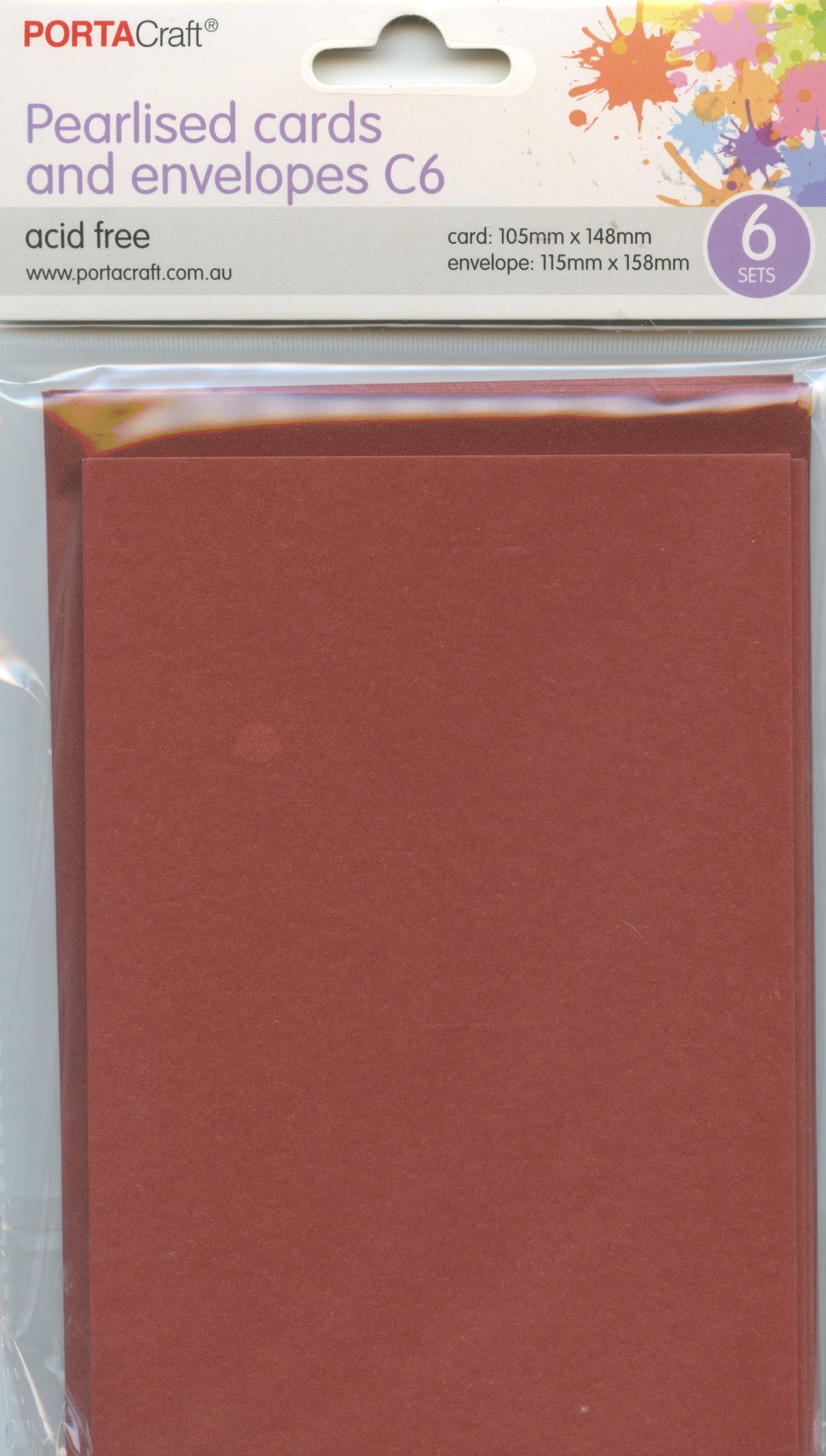 Pearlised Cards and Envelopes C6 - Dark Red - 6 sets
