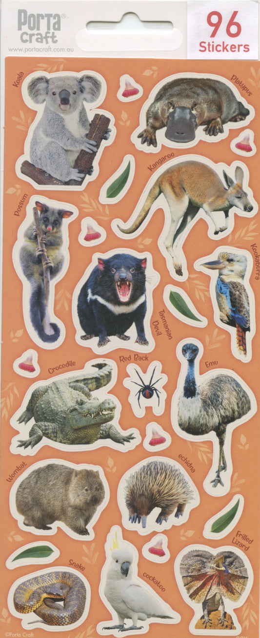 Aussie Animal Mix and Bird Stickers with Leaves and Flowers -  96 pack
