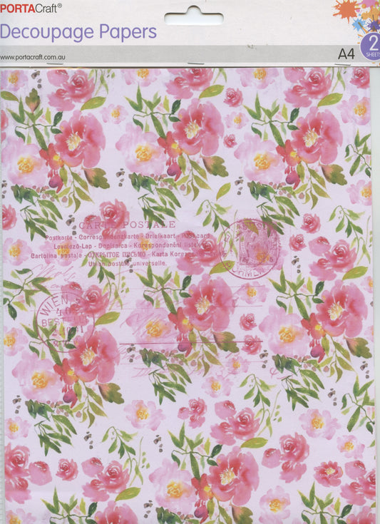 Decoupage Paper - Pink Tone flowers - A4 - 2 Sheets