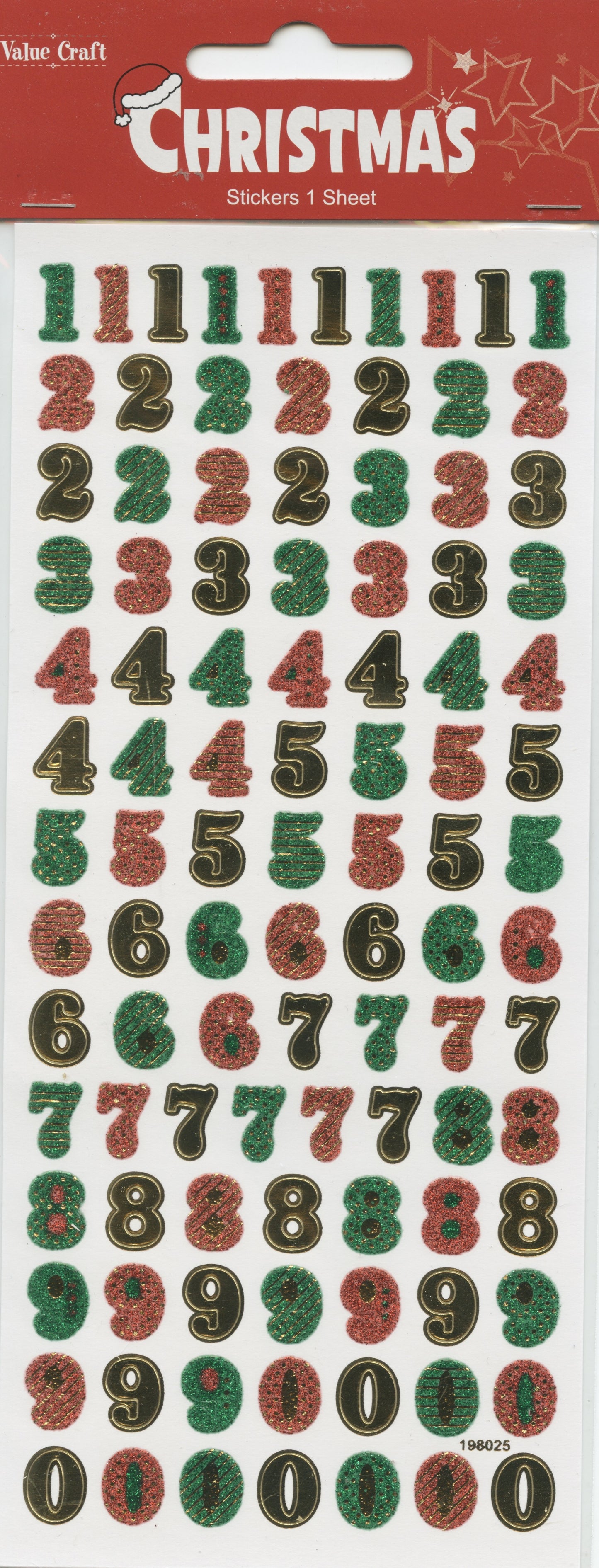 Stickers - Christmas Numbers 1 to 0 - 1 sheet
