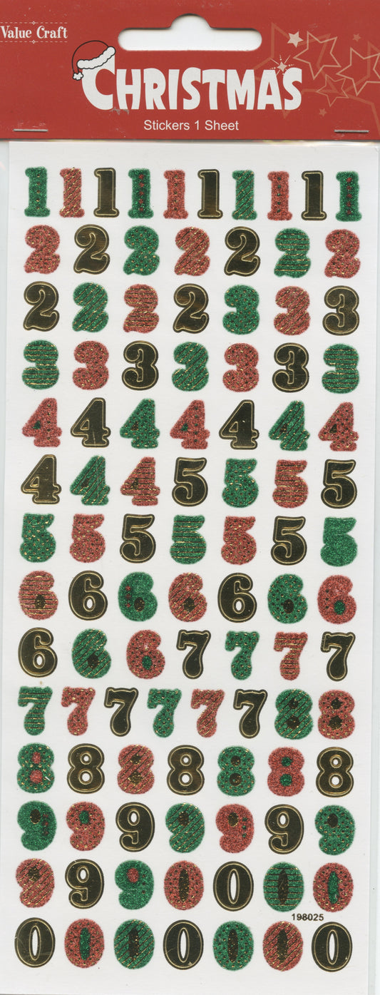Stickers - Christmas Numbers 1 to 0 - 1 sheet
