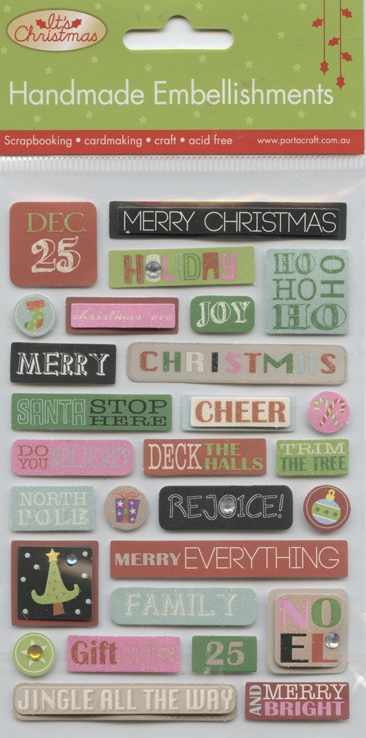 It's Christmas Handmade Embellishments Wording 29pk