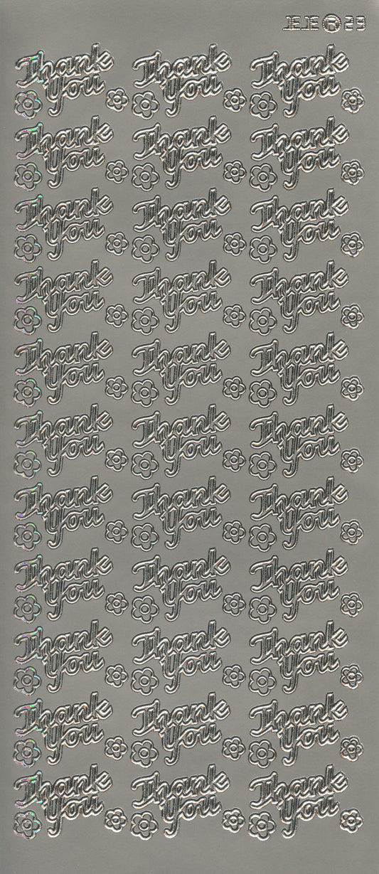 Thank You wording with 33 flowers - Craft Stickers - Silver - 66 pcs