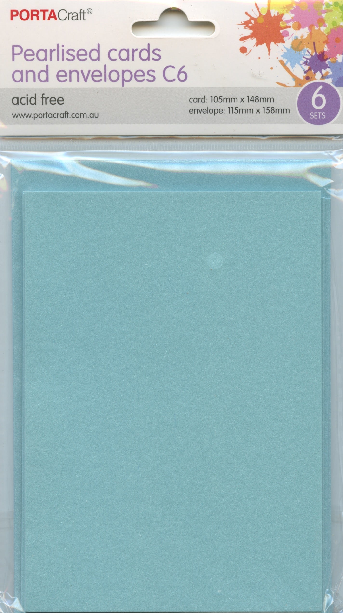 Pearlised Cards and Envelopes C6 - Turquoise - 6 sets