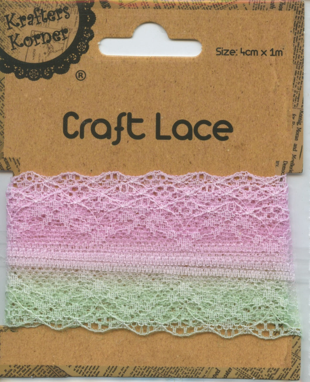 Craft Lace - Pale Pink/Mint  - 4cm - Length 1m