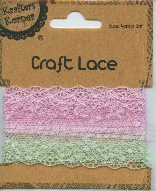 Craft Lace - Pale Pink/Mint  - 4cm - Length 1m