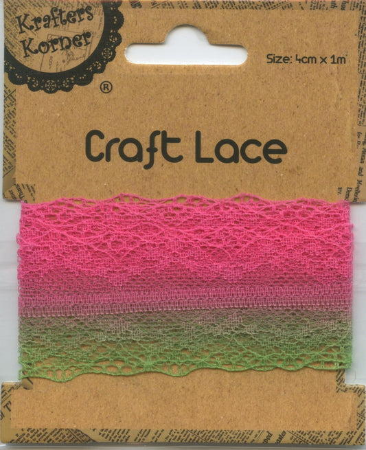Craft Lace - Hot Pink/Green - 4cm - Length 1m
