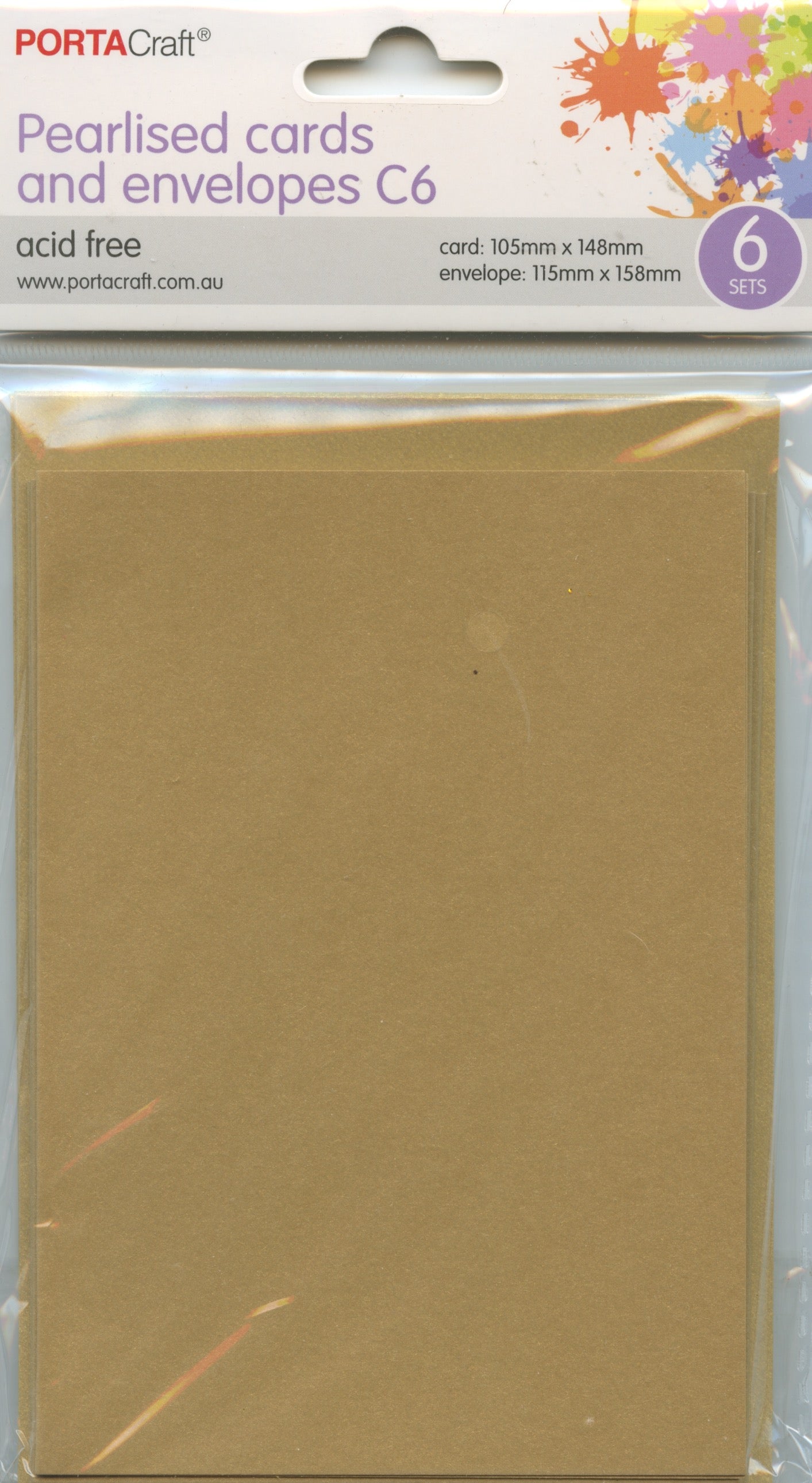 Pearlised Cards and Envelopes C6 - Gold - 6 sets